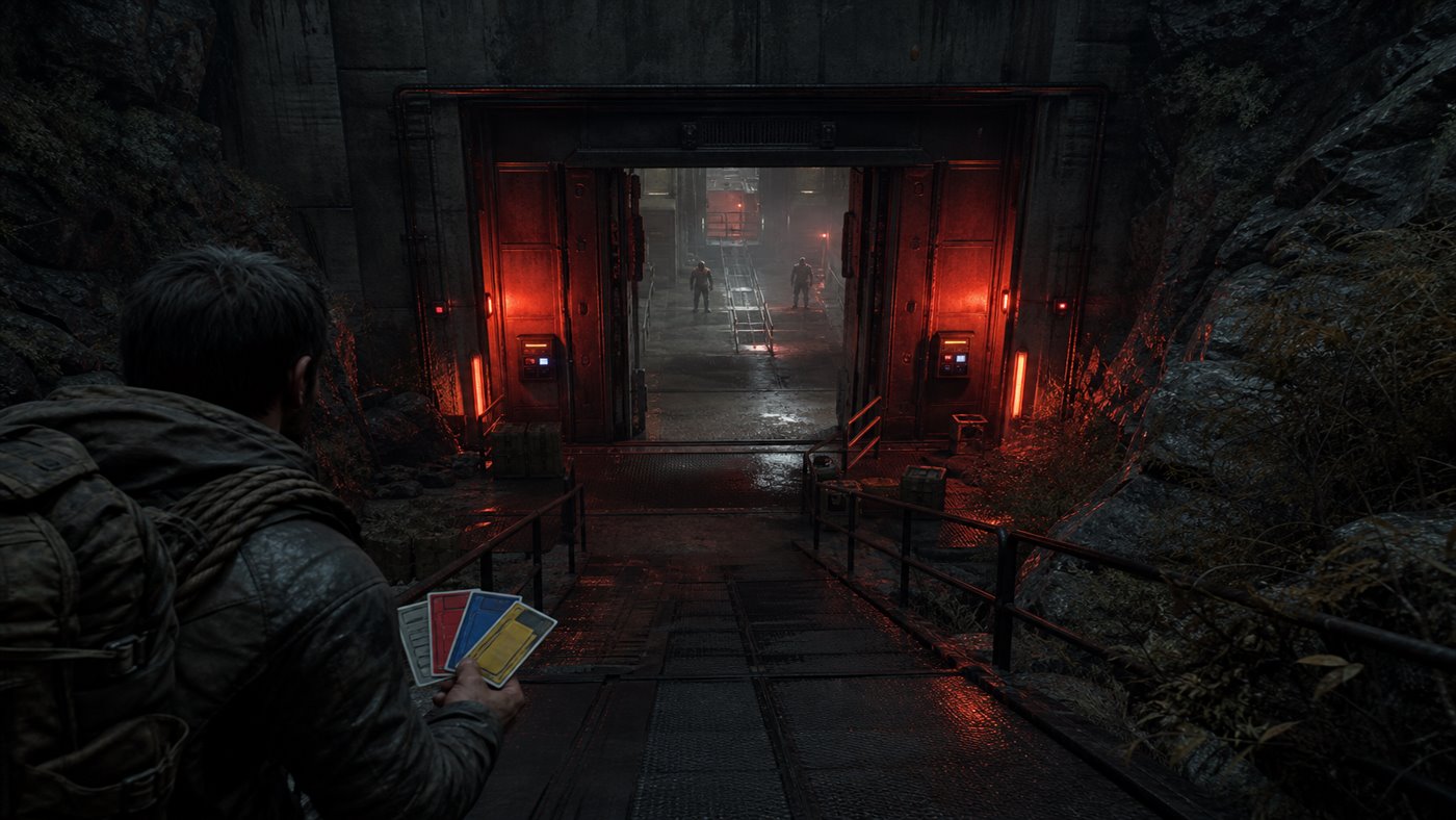 Entrada de uma dungeon industrial protegida por cartões